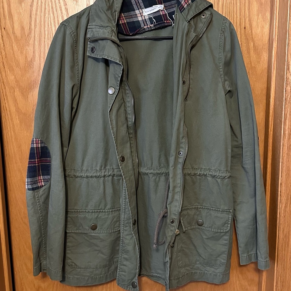 Women’s Green Jacket with Plaid Accents